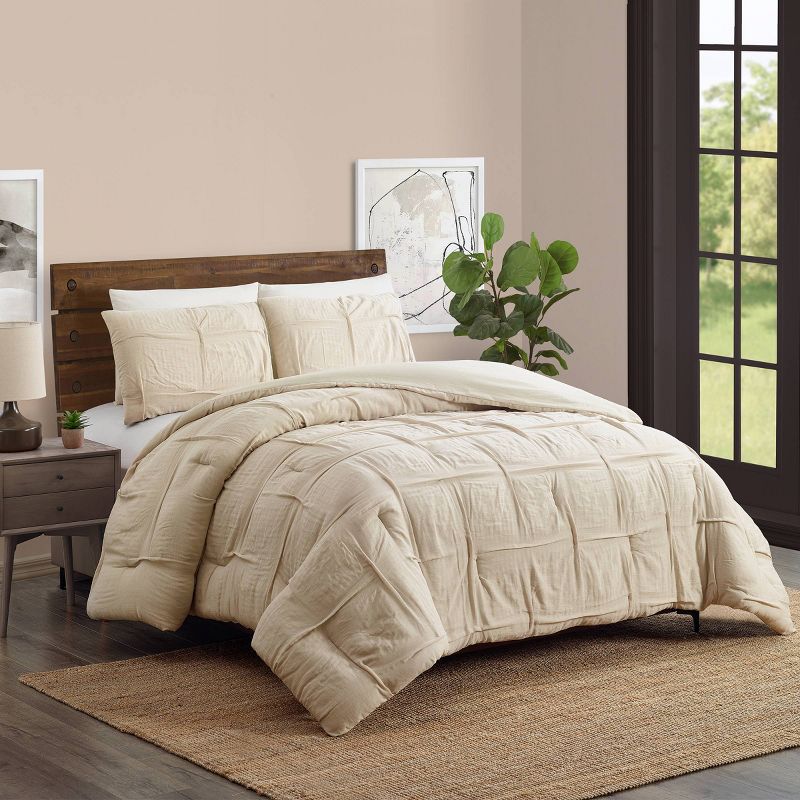3pc Riley Pleated Comforter Set Cream - Laurel &#38; Mayfair, 3 of 8