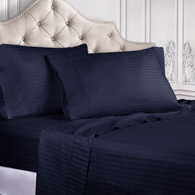 100% Premium Cotton 300 Thread Count Stripe Deep Pocket Luxury Bed Sheet Set by Blue Nile Mills, 2 of 8