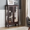KTMBDW Cabinet with Glass Doors, Wood Display Cabinet with Mirrored Back Panel and Adjustable Shelves for Living Room (Light Bulb Included) - 3 of 4