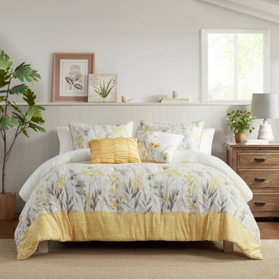 Full White Microfiber Floral Comforter Set with Decorative Pillows