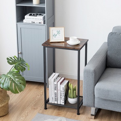 Rustic Brown 2-Tier Industrial Wood and Metal End Table