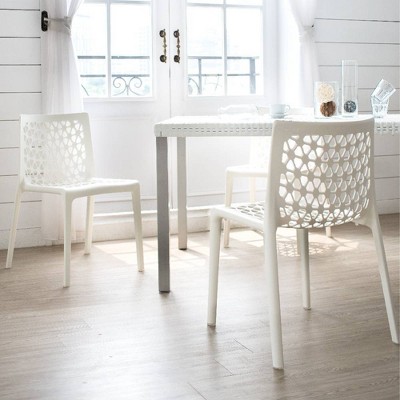 Milan White Stackable Polypropylene Armless Dining Chair Set