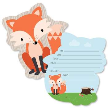 Big Dot of Happiness Fox - Shaped Fill-In Invitations - Baby Shower or Birthday Party Invitation Cards with Envelopes - Set of 12