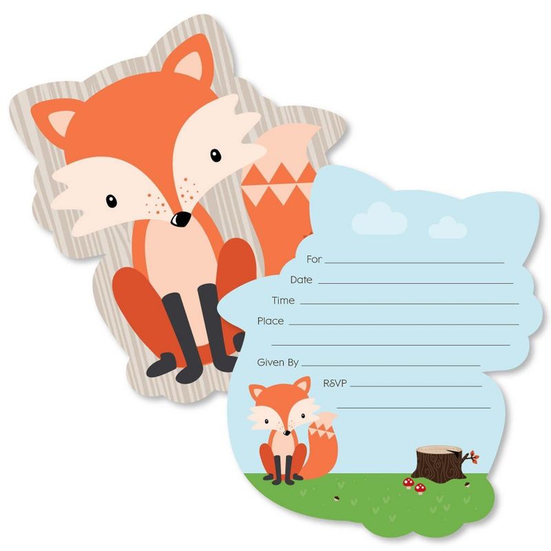 Big Dot of Happiness Fox - Shaped Fill-In Invitations - Baby Shower or Birthday Party Invitation Cards with Envelopes - Set of 12, 1 of 7
