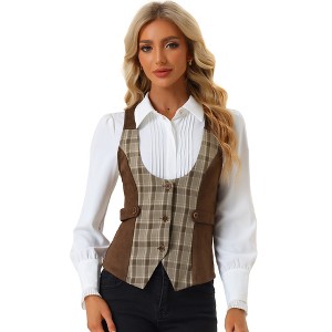 INSPIRE CHIC Women's Contrast Plaid Button Down Sleeveless Vintage Waistcoat - 1 of 4