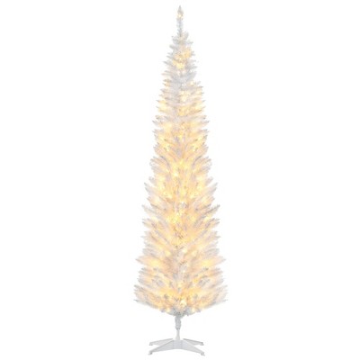 HOMCOM 7' Tall Pre-Lit Slim Noble Fir Artificial Christmas Tree with Realistic Branches, 200 Warm White LED Lights and 499 Tips