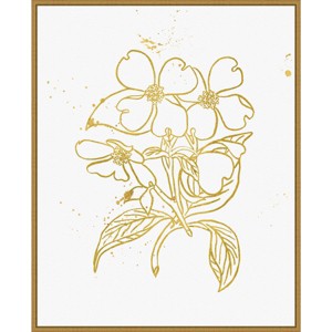 22" x 28" Gold Blooms III by Wild Apple Portfolio Framed Canvas Wall Art Gold - Amanti Art: Modern Botanical Lithograph, Vertical Layout - 1 of 4