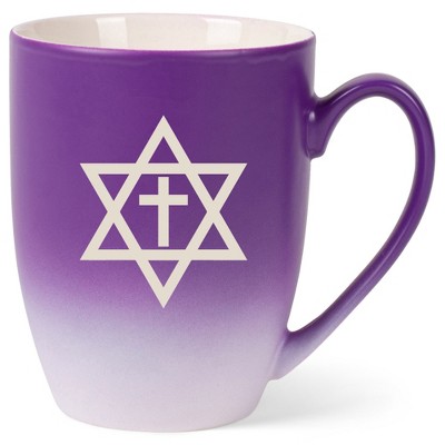 100 North Purple and White Two Toned Ombre, 10 Ounce, Comfortably Fits Your Hands, Ceramic Tea Coffee Cup Mug, Star of David