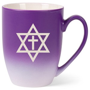 100 North Purple and White Two Toned Ombre, 10 Ounce, Comfortably Fits Your Hands, Ceramic Tea Coffee Cup Mug, Star of David - 1 of 1