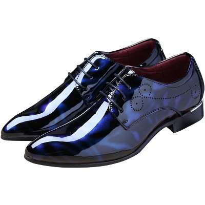Santimon Dress Shoes Pointed Toe Floral Patent Leather Lace Up Oxfords