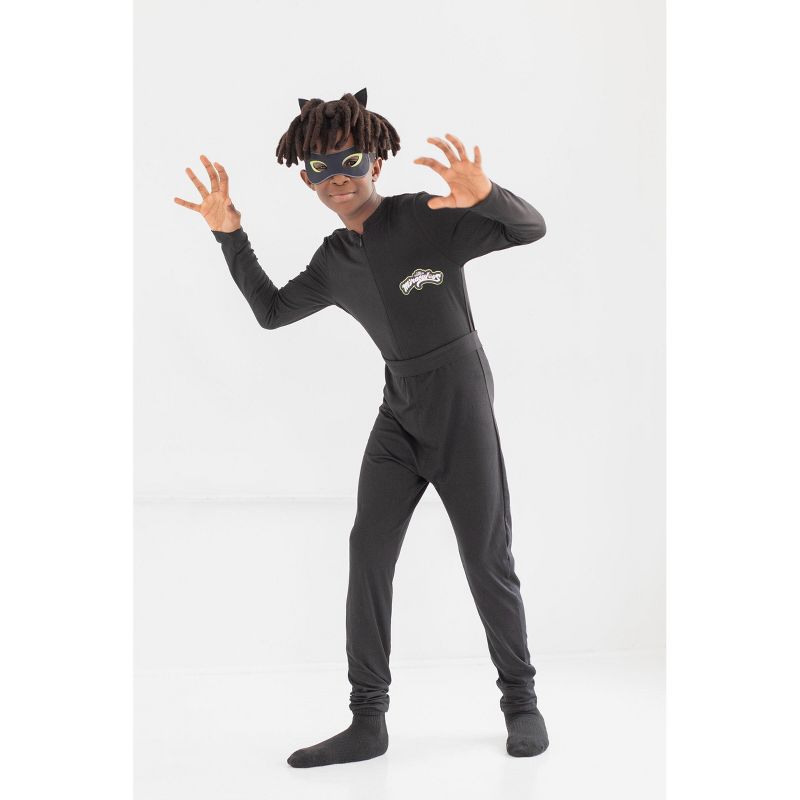 Miraculous Cat Noir Girls Zip Up Cosplay Costume Coverall Tail Mask and Headband 4 Piece Set Toddler to Big Kid, 3 of 9