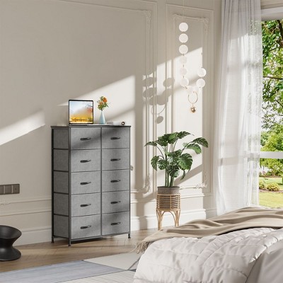 10 Dresser for Bedroom, Chest of Drawers with Fabric Bins, Tall Dresser with Steel Frame, Clothes Storage Organizer for Hallway Living Room