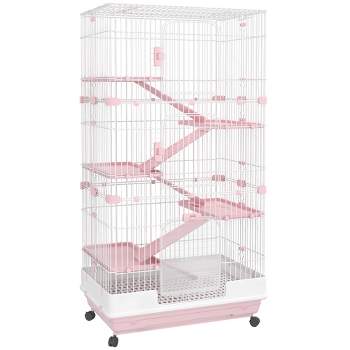 PawHut 32"L 6-Level Small Animal Cage Rabbit Hutch with Universal Lockable Wheels, Slide-out Tray for Bunny, Chinchillas, Ferret