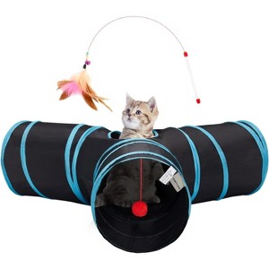 FAAYFIAN 3-Way Collapsible Cat Tunnel Toy with Crinkle Sound, Peek Holes & Hanging Ball ¨C Foldable Play Tube for Indoor Cats - 1 of 4