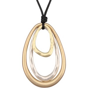 Leather and Wood Necklace Chunky Circle Pendant Boho Jewelry for Women - 1 of 4