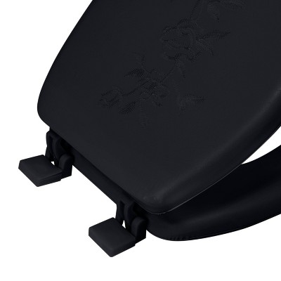 Black Soft Vinyl Round Toilet Seat with Decorative Lid