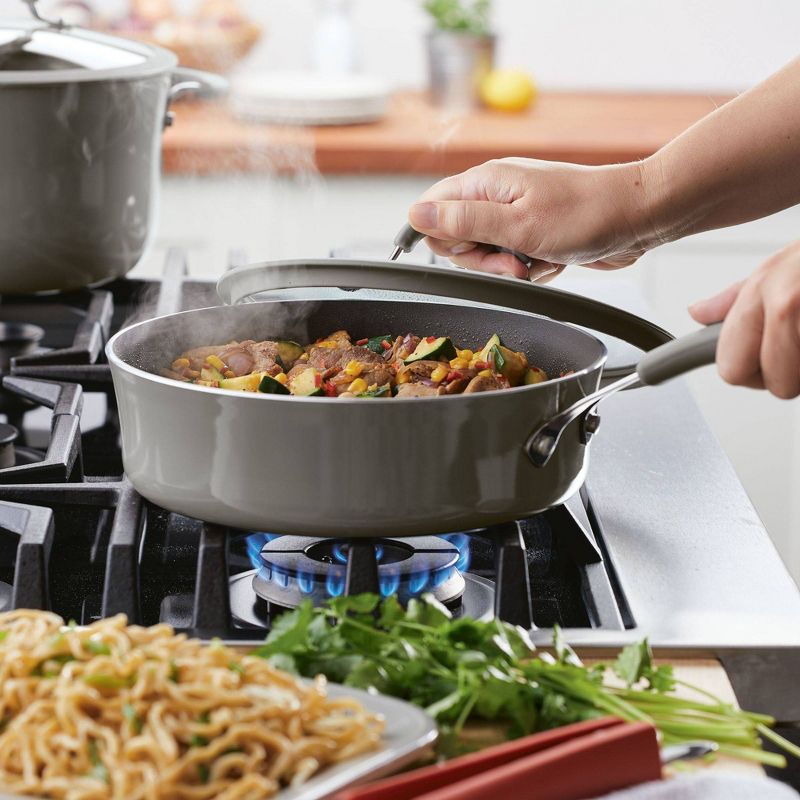 Rachael Ray Cook + Create Aluminum Nonstick Saute Pan with Lid 3qt Gray, 4 of 12