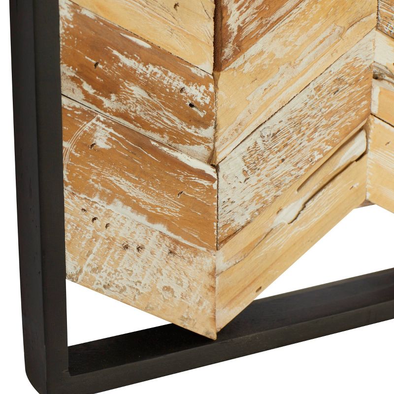 Teak Wood Geometric Handmade Chevron Panels Wall Decor with Distressing Brown - Novogratz, 4 of 6