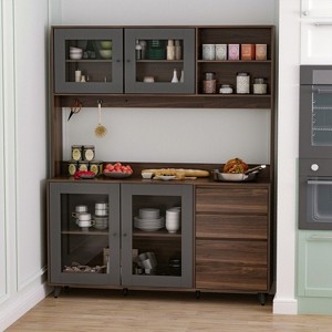 Hitow Classic Buffet Sideboard with 4 Drawers, Hooks and Open Shelf Worktop Pantry Cabinet - 1 of 4