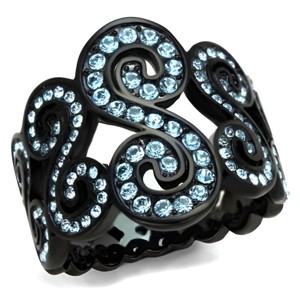 Slickblue Women’s Black Ring, Swirl Band Design, Sea Blue Synthetic Crystals, IP Stainless Steel, Sizes 5-10 - 1 of 4