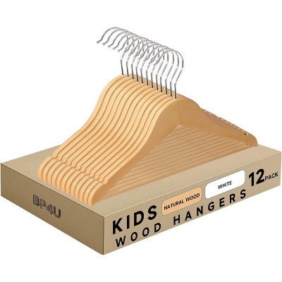 BP4U Kids Wooden Hangers with Pants Bar, Unfinished Ultra-Slim Baby Solid Wood Hangers with 360° Swivel Hook for Toddler Coats & Dresses