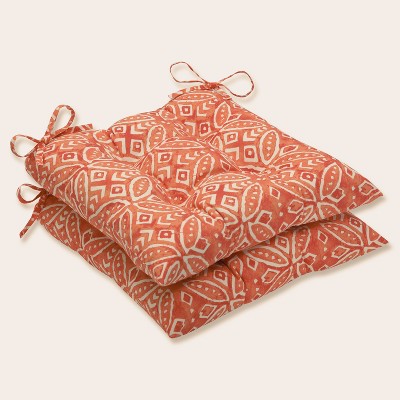 Set of 2 Orange Outdoor Patio Tufted Square Seat Cushions 19