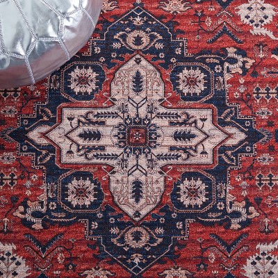 Serapi Red and Navy Washable Hand-Knotted Area Rug