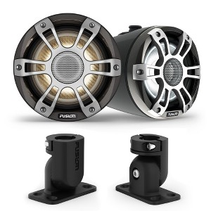Garmin Fusion SG-FLT653SPB 6.5" Gray Sports Grille LED Black Tower Speakers with XS-MNTFL XS Series 6.5" Tower Speaker Flat Mount Brackets, Pair - 1 of 4