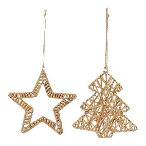 Woven Rattan Star and Tree Ornament (Set of 12) - 1 of 4