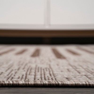 Beige and Brown Stripe Synthetic Indoor/Outdoor Area Rug