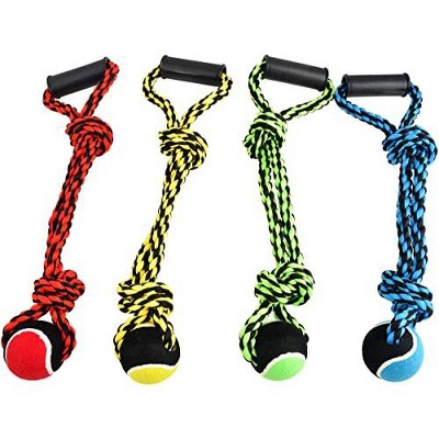Multipet ternational Nuts for Knots -Knot Rope Tug with Tennis Ball & Handle Assorted Colors - A Versatile Play Toy for Fetch and Tug