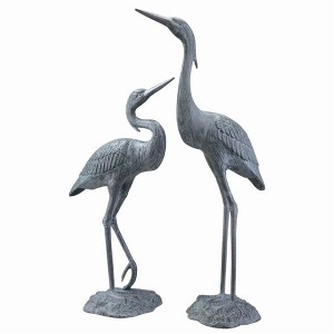 SPI Home Garden Heron Pair – Set of 2 Cast Brass Bird Statues for Outdoor Patio, Yard, or Landscape Decor - 1 of 3