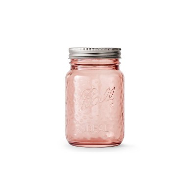 Set of 4 Pink Glass Mason Jars with Lids
