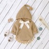 MyKids-USA Baby Girl 1pcs Solid Color Big Bow Tie Patched Design Shawl Kniited Hoodies With Hat - 2 of 4