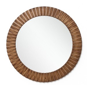 LuxenHome Rustic Oak Wood Textured Round Wall Mirror, 29” Decorative Home Accent Brown - 1 of 4