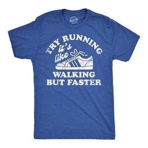 Mens Funny T Shirts Try Running Its Like Walking But Faster Sarcastic Tee - Crazy Dog Men's T Shirt - 1 of 4