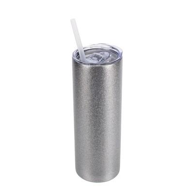 Elanze Designs 20 oz Glitter Stainless Steel Insulated Travel Tumbler With Sliding Lid For Iced or Hot Beverage, Silvertone Sparkle