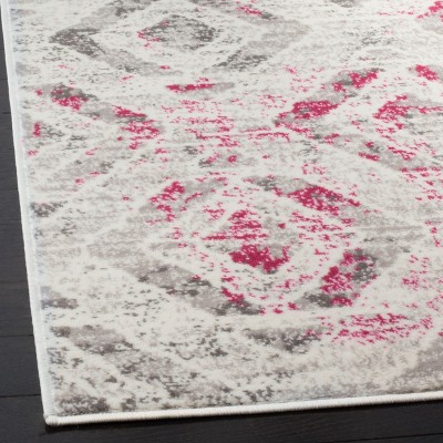 Ivory and Pink Synthetic Medallion Runner Rug, 2' x 8'