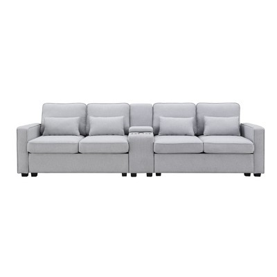 NicBex Modular Sectional Sofa Couch with 2 USB Charging Ports & 2 Cup Holders Upholstered 4 Seater Couch with 4 Pillows for Living Room
