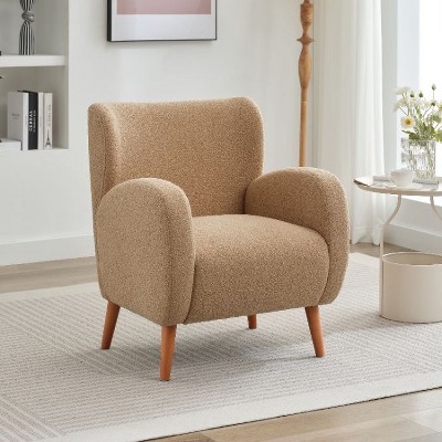 CAVINAS Modern Wingback Lounge Chair with Solid Wood Legs, Curved Backrest and Plush Upholstery, Accent Chair for Living Room, Bedroom