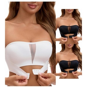 INSPIRE CHIC 3 Packs Women's Mesh Front Closure Push Up Wirefree Bandeau Strapless Breathable Tube Bras - 1 of 4