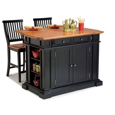 Kitchen Island and Stool Set Black/Oak - Home Styles