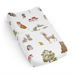 Sweet Jojo Designs Boy Girl Gender Neutral Unisex Changing Pad Sheet Watercolor Woodland Forest Animals Orange Green and Brown - 1 of 4