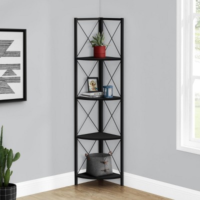INFURNIC Decorative Bookshelf Corner Etagere Bookcase Metal Frame 4 Tier Shelves Space Saving for Office Bedroom, Black, 17.5"*12.5"*59.25"