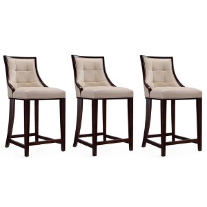 Set of 3 Fifth Avenue Upholstered Beech Wood Faux Leather Counter Height Barstools - Manhattan Comfort - 1 of 4