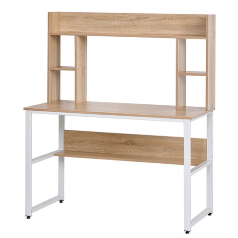 HOMCOM 83'' Two Person Desk with Storage Shelves, Computer Office