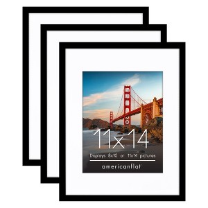 Americanflat 11x14 Black Picture Frames - Shatter-Resistant Glass - 3 Pack - Use as 8x10 with mat or as 11x14 frame without mat - 1 of 4