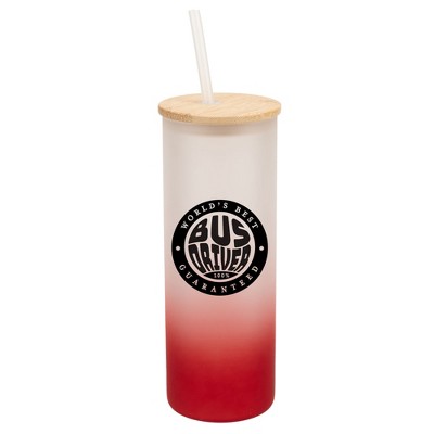 Elanze Designs World's Best Bus Driver School Wrap-Around Design 25 Ounce Frosted Gradient Glass On-The-Go Coffee Travel Skinny Tumbler Mug Cup,