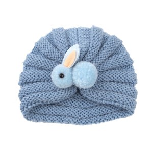 MyKids-USA Newborn Baby Solid Color Rabbit Patched Design Wool Knitting Tire Caps - 1 of 2