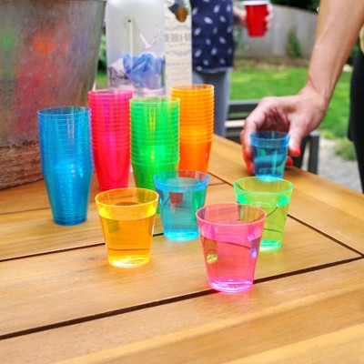 Neon Multicolor Plastic Party Shot Glasses - Assorted Colors 2oz Set of 60